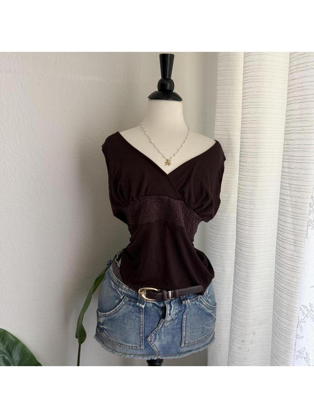 Y2K Vintage Bebe Chocolate Brown Surplice Top
